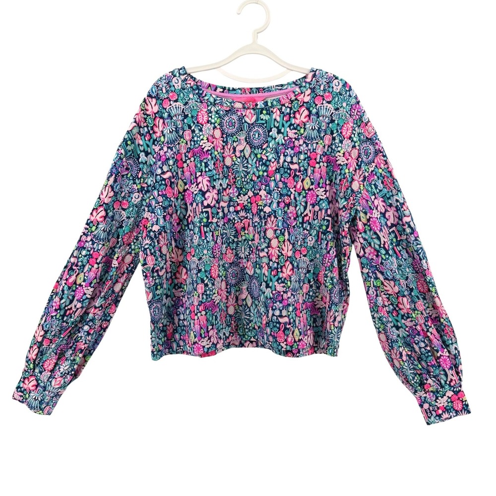 Lilly Pulitzer Womens Large Kamala Tropical Long Sleeve Pullover Sweatshirt Top